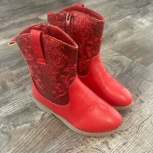 Kids Red Glitter Western Boots